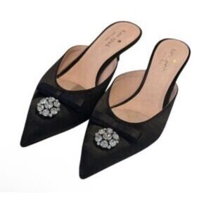 Kate Spade Darlene Black Satin Kitten Heel Mule Pointed Toe Size 7